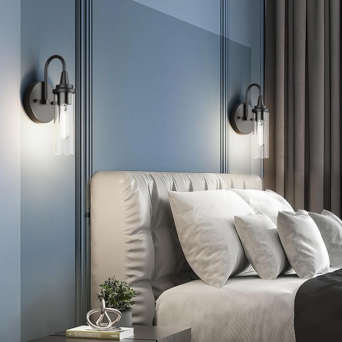 Aipsun Black Wall Sconces Set of Two, Sconces Wall Lighting Hardwired Wall Sconce Indoor Wall Light for Living Room Hallway (Exclude Bulb)