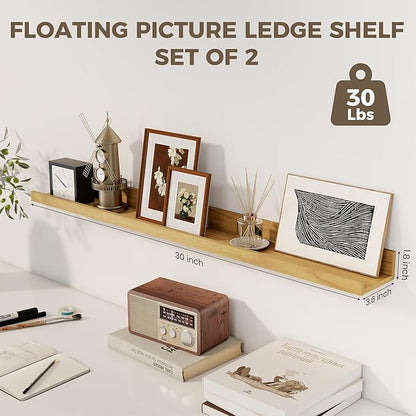 Axeman 30 Inch Floating Shelves | Picture Ledge Shelf Set of 2 | Oak Wall Shelves with Lip | Oak Picture Shelf for Wall with Ledge | Photo Ledges 30 Inch