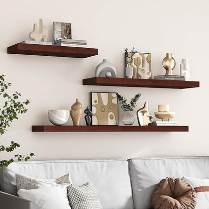 Marsmiles 48 Inch Floating Shelves for Wall | 48W x 8D Solid Ash Wood Floating Shelves Set of 1 | Rustic Wood Wall Shelves with Upgraded Heavy Duty Brackets - Walnut