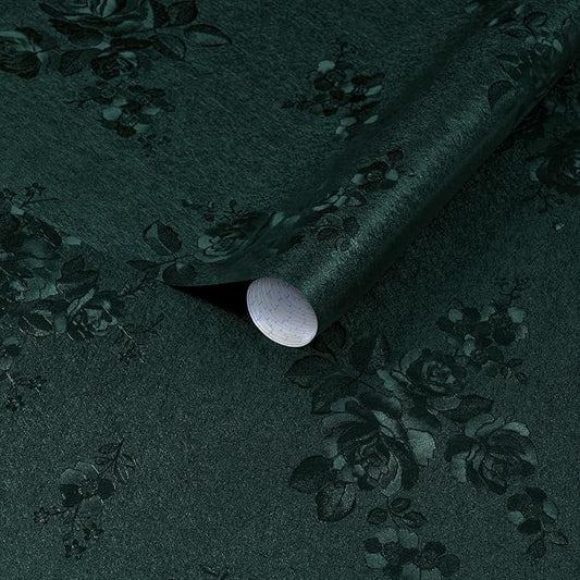 Dimoon 17.7''x118'' Green Peel and Stick Wallpaper Gothic Floral Wall Paper Contact Paper Closeout Renter Friendly Modern Self Adhesive Damask Cabinet Vinyl Roll(118''x17.7'', Green Floral Textured)