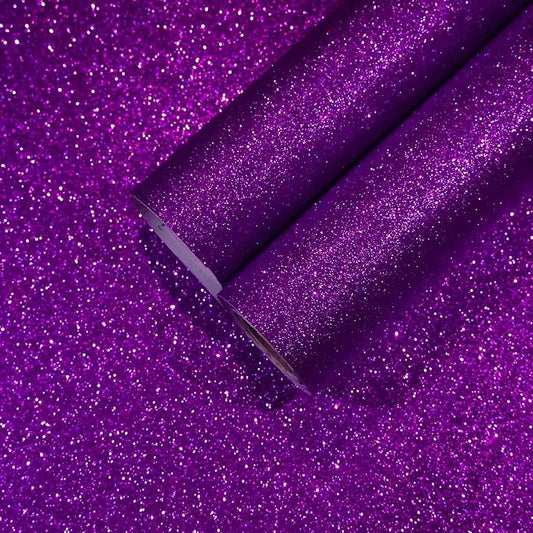 CHIHUT 15.7''x236'' Dark Purple Glitter Contact Paper Peel and Stick for Bedroom Walls Self Adhesive Sparkle Glitter Wallpaper Decorative Removable Purple Wallpaper Fabric Roll for Cabinet Shelf Liner