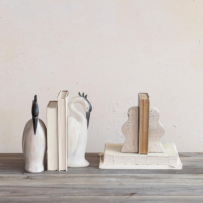Creative Co-Op Resin Heron Bookends, Cream, Set of 2