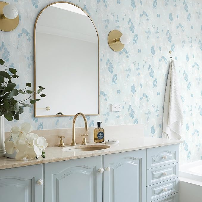 Dimoon 78.7"x17.3" Blue Wallpaper Floral Contact Paper Peel and Stick Wallpaper White Vintage French Country Renter Friendly Bathroom Boho Flower Removable Wall Paper Kitchen Self Adhesive Vinyl