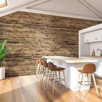 Art3d Natural Bamboo Wall Panel for Interior Wall Decor, Renewable Pole Wrap Wainscoting Paneling for Wall Ceiling Furniture Cabinet Office, 12 x 96 Inch - Dark Burned