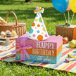 Geelin 4 Pcs Birthday Wooden Book Stack Decor, Rustic Happy Birthday Table Centerpieces with Party Hat Wooden Sign, Colorful Tiered Tray Decorations for Home, Office, and Party Table Decor