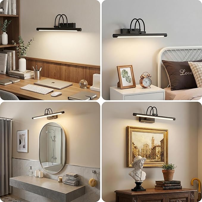 URSOLA 16” Picture Lights for Wall, 5200mAh Rechargeable Battery, Black Coldless Picture Light with Remote. 3CCT, Timer, Dimmer.