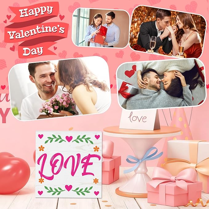 Valentines Table Decor, Happy Valentine's Day Home Office Sign for Porch Tiered Tray Shelf Party, Romantic Gifts Decorations for Wife Daughter Dad Husband Women