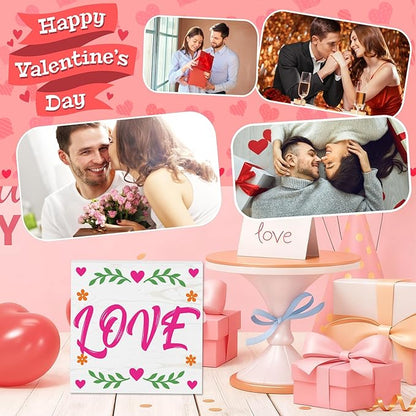 Valentines Table Decor, Happy Valentine's Day Home Office Sign for Porch Tiered Tray Shelf Party, Romantic Gifts Decorations for Wife Daughter Dad Husband Women