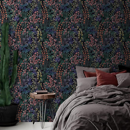 Floral Peel and Stick Wallpaper Boho Wall Paper Removable Waterproof Green/Yellow/Orange Contact Paper for Bedroom, Bathroom,Cabinet,Kitchen,Home Wall 17.3“ x 118”