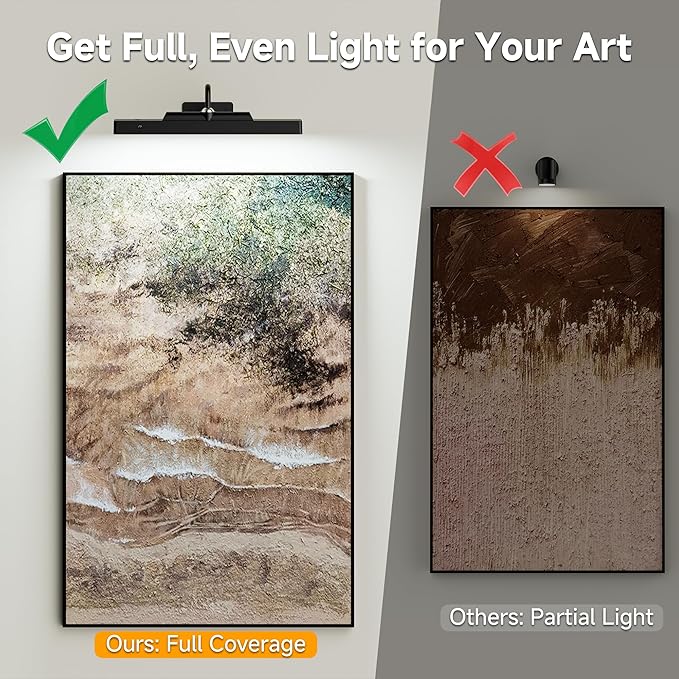 Picture Light, 4400mAh Black Rechargeable Battery Operated Wireless Art Light, Cordless Dimmable Remote Magnetic Lighting for Wall Art Frame Gallery (12 in, 2 Pack)