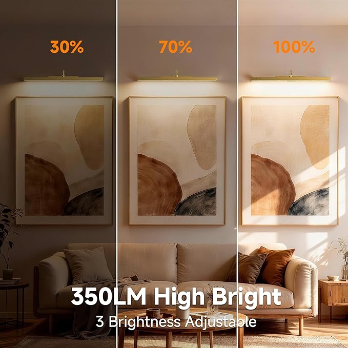 Picture Lights for Wall Brass,6000mAh Battery Operated Art Frame Lighting,Cordless Wireless Remote Dimmable Wall Light for Over Picture Poster(24 in, 4 Pack)