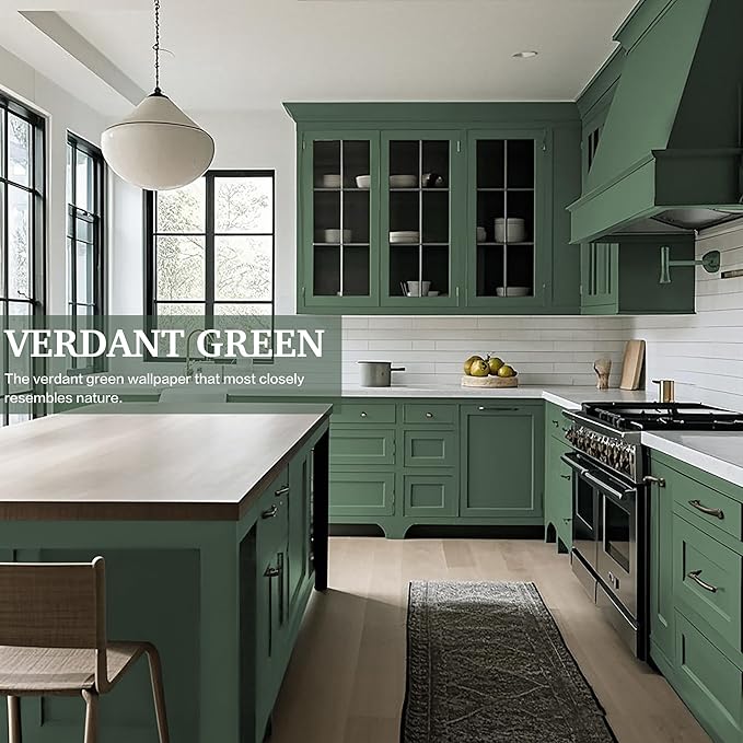 Dimoon 17.3''x78.7'' Peel and Stick Wallpaper Green Contact Paper for New Environmentally Friendly Materials Thickening Upgrade Embossed Renter Friendly Wall Paper Modern Vinyl Wrap Countertop Bedroom