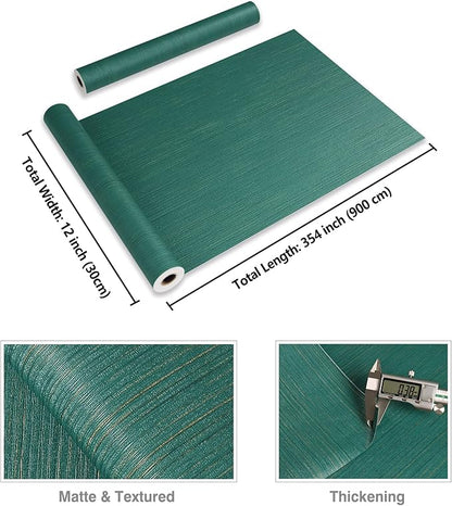 CRE8TIVE Teal Green Grasscloth Textured Wallpaper - Stick & Peel Faux Grasscloth Contact Paper for Walls - Self-Adhesive Linen Fabric Removable Wallpaper - 12"x354"