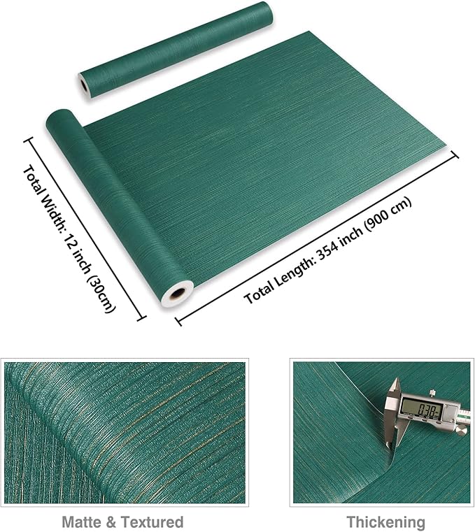 CRE8TIVE Teal Green Grasscloth Textured Wallpaper - Stick & Peel Faux Grasscloth Contact Paper for Walls - Self-Adhesive Linen Fabric Removable Wallpaper - 12