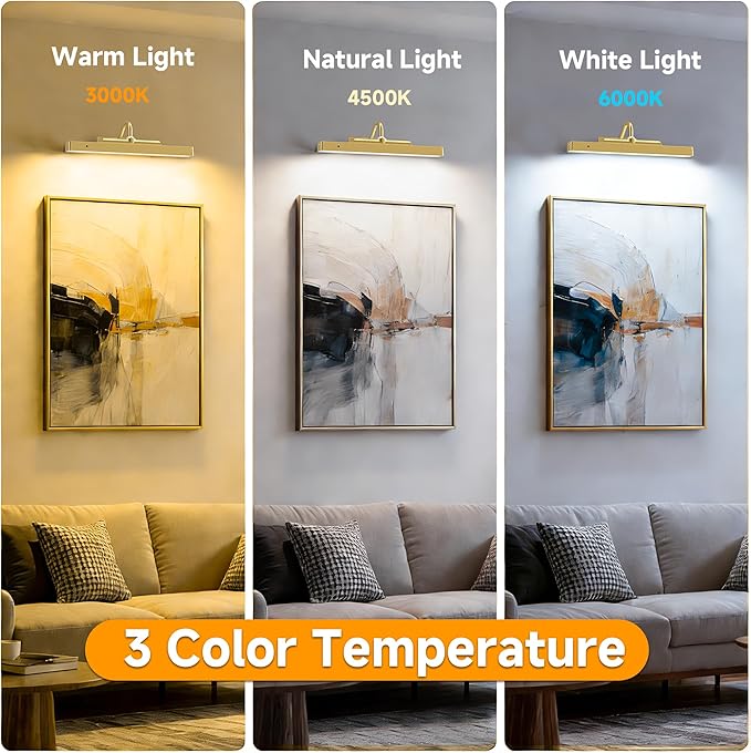 Wireless Picture Light Gold,Battery Operated Art Lighting LED,Cordless Remote Dimmable Magnetic Lighting for Living Room Bedroom(12 in, 2 Pack)