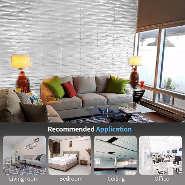 Art3d Decorative 3D Wall Panel, 32 Sq.FT PVC Interior Wall Decor for Living Room, Bedroom, Lobby, Office, Shopping Mall, White