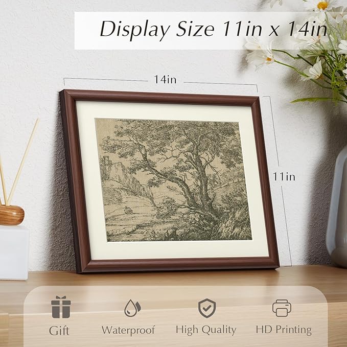 InSimSea Brown Framed Oak Tree Wall Art, Vintage Farmhouse Cottage Landscape Sketch Painting decor for Living Room Library Hallway Shelf,11x14in, with Acrylic Panel, Canvas Prints Picture