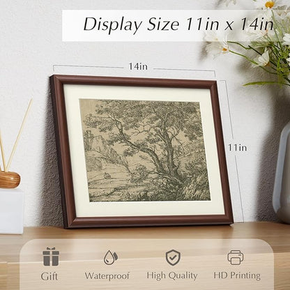 InSimSea Brown Framed Oak Tree Wall Art, Vintage Farmhouse Cottage Landscape Sketch Painting decor for Living Room Library Hallway Shelf,11x14in, with Acrylic Panel, Canvas Prints Picture