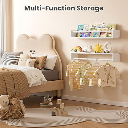 upsimples 2 Pack Nursery Book Shelves, 23.6 Inch Floating Bookshelves for Wall, Baby Nursery Decor, Small Solid Wood Wall Mounted Shelves for Baby Kids Boys Girls, White
