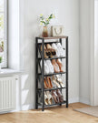 Shoe Rack, 5-Tier Slanted Shoe Rack, Narrow Shoe Storage Shelf, Slim Shoe Organizer for Entryway, Space-Saving, Wooden Top and Metal Frame, for Entryway, Hallway, Greige and Black TXJ03BG