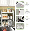 NETEL Expandable Microwave Stand,3 Tier Metal Kitchen Countertop Organizer Shelves with 8 Hooks,Bakers Rack,Pull-Out Microwave Shelf,Metal Storage Shelves,110lbs Weight Capacity,White