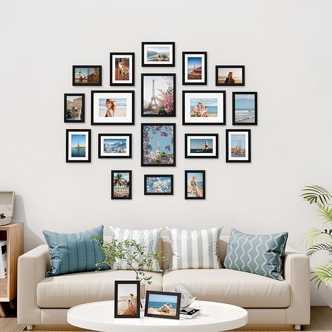Vittanly Picture Frames Set of 20, Picture Frames Collage Wall Decor for Wall Mounting or Tabletop Display, Gallery Wall Frame Set with 4Pcs 8x10, 8Pcs 5x7 and 8Pcs 4x6, Black