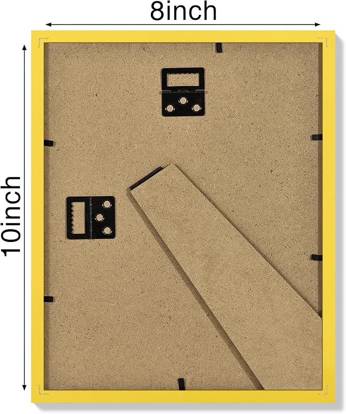 Vittanly 8x10 Picture Frames Set of 4, Display Pictures 5x7 with Mat or 8x10 without Mat, Gallery Wall Frame Set for Wall or Tabletop Display, Engineered Wood with Shatter Resistant Plexiglass, Yellow