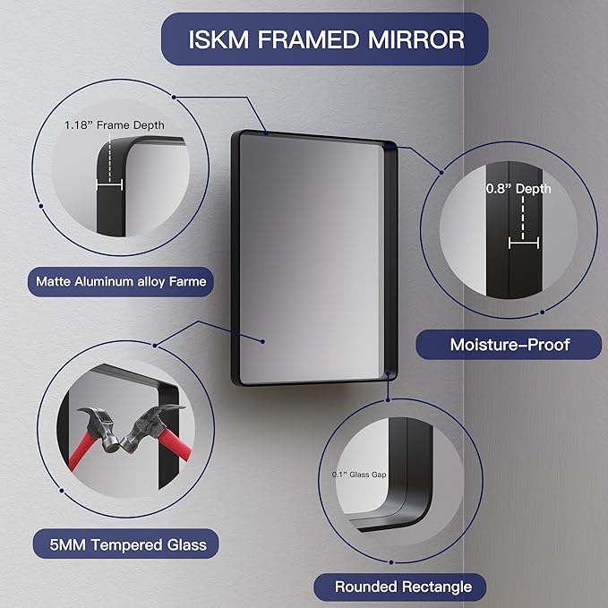 ISKM Large Sliver Metal Framed Bathroom Mirror for Wall, 60 x 28 Inch Large Vanity Mirror Wall Mounted Farmhouse Decorative for Living Room Entryway (Horizontal/Vertical)
