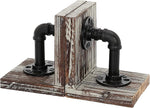 MyGift Decorative Bookends, Office Book Ends for Shelf, Book Holder L-Shaped Stand Desktop, Solid Torched Wood with Realistic Industrial Pipe Design