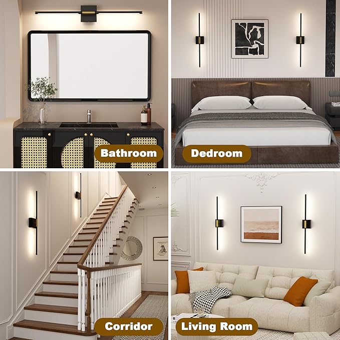 31.5 Inch Battery Operated Wall Sconce Set of Two, 8000mAh USB Rechargeable Wall Sconce with Remote Control, 360°Rotate Dimmable 3000K-6000K LED Wall Lights for Living Room, Hallway, Bedroom, (2 Pack)