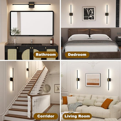 31.5 Inch Battery Operated Wall Sconce Set of Two, 8000mAh USB Rechargeable Wall Sconce with Remote Control, 360°Rotate Dimmable 3000K-6000K LED Wall Lights for Living Room, Hallway, Bedroom, (2 Pack)