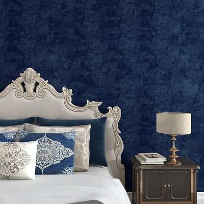 LACHEERY Navy Blue Velvet Wallpaper Peel and Stick Textured Flocked Velvet Wallpaper Self Adhesive Felt Drawer Liner Contact Paper Blue Fabric Wall Paper for Wall Drawers Jewelry Box Liner 15.8"x79"