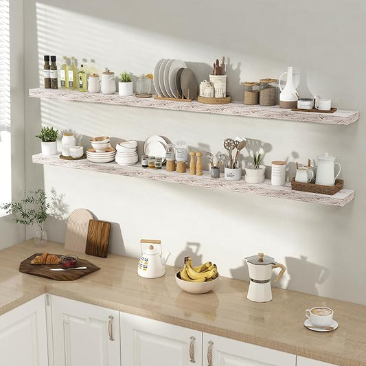 72 Inch Floating Shelves for Wall 2 Pack, 72" Wall Shelves for Books, Storage, Decor, Wall Mounted Floating Shelf with Invisible Brackets for Kitchen, Living Room, Rustic