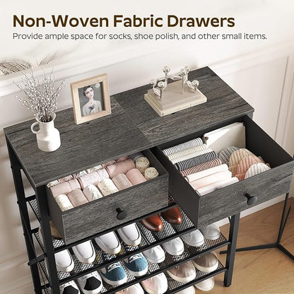 5 Tier Shoe Rack, Large Capacity Shoe Storage Organizer, Metal Shoe Shelf with Drawer and Wooden Top, for 20 Pairs of Shoes, for Entryway, Closet, Charcoal and Black SS25BCY1