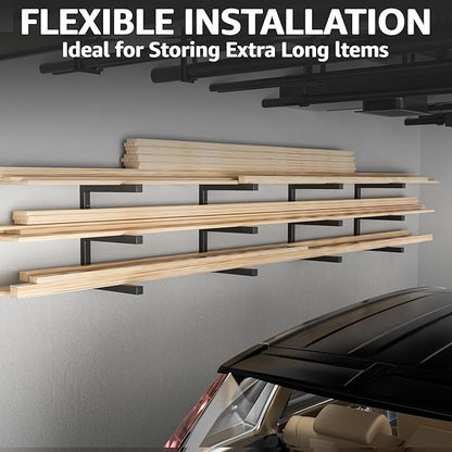 YYR Wood Organizer and Lumber Storage Rack Wall Mount, Heavy Duty Metal Shelf with 6-Level Holds Up 1200 LBS, Indoor & Outdoor Use - Black