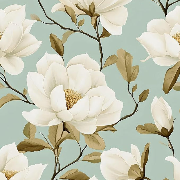Modern Green White Flowers Wallpaper Blue Floral Peel and Stick Contact Paper 17.5"X118" Vinyl Waterproof Self Adhesive Removable Boho Modern Botanical Wall Paper for Bedroom Walls Cabinet Locker