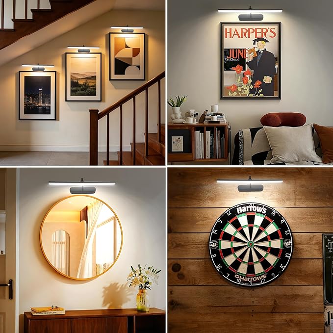 Picture Light,Art Light for Paintings,2PK Battery Operated Wall Light,Remote Accent Light with Timer and Dimmable for Frame,Portrait,Dartboard-Black