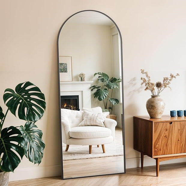 Full Length Mirror, 59" x 18" Arched Full Body Mirror Large Standing Floor Mirrors, Mirrors for Bedroom, Bathroom, Living Room Standing or Wall Leaning, Black