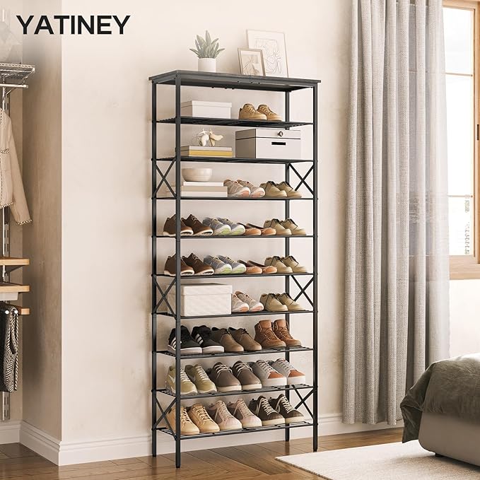 10 Tier Shoe Rack, Large Capacity Shoe Storage Organizer Holds 40 Pairs, Sturdy and Stable, for Entryway, Hallway, Closet, Dorm Room, Charcoal SS10BCG1