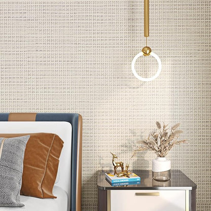 FunStick Beige Wallpaper Stick and Peel for Bedroom Waterproof Grasscloth Peel and Stick Wallpaper Textured Geometric Wall Paper Self Adhesive Beige Contact Paper for Cabinets Walls Shelves 12"x200"