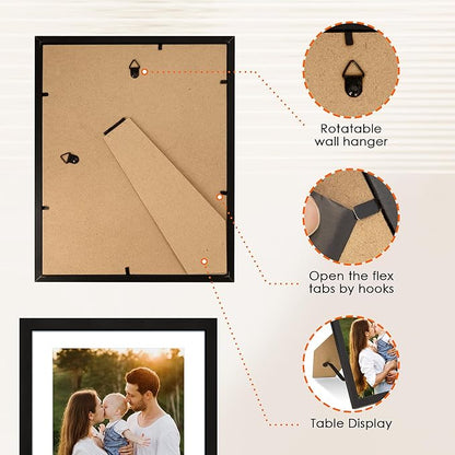 FIXSMITH 8x10 Picture Frame Set of 4, Photo Frame with HD Plexiglass, Display Pictures 5x7 with Mat or 8x10 Without Mat Multi Picture Frames Collage for Tabletop or Wall Display, Black