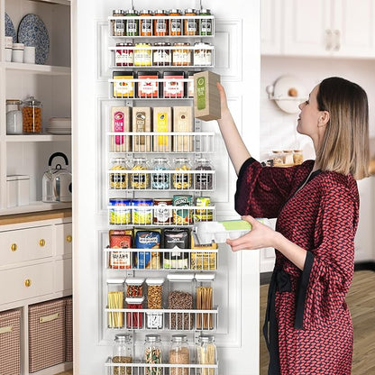 Moforoco 9-Tier White Over The Door Pantry Organizer, Pantry Organization and Storage, Black Hanging Basket Wall Spice Rack Seasoning Shelves, Home & Kitchen Bedroom Bathroom House Essentials
