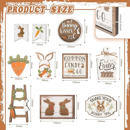 Amyhill 14 Pcs Easter Tiered Tray Decor Set Farmhouse Bunny Carrot Wooden Signs Rustic Spring Tiered Tray Decor Easter Table Decorations for Home Kitchen Coffee Bar Shelf