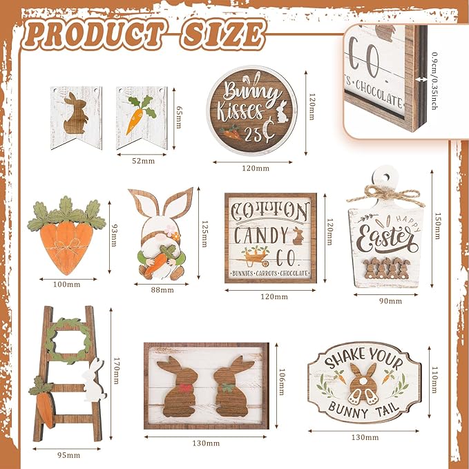 Amyhill 14 Pcs Easter Tiered Tray Decor Set Farmhouse Bunny Carrot Wooden Signs Rustic Spring Tiered Tray Decor Easter Table Decorations for Home Kitchen Coffee Bar Shelf