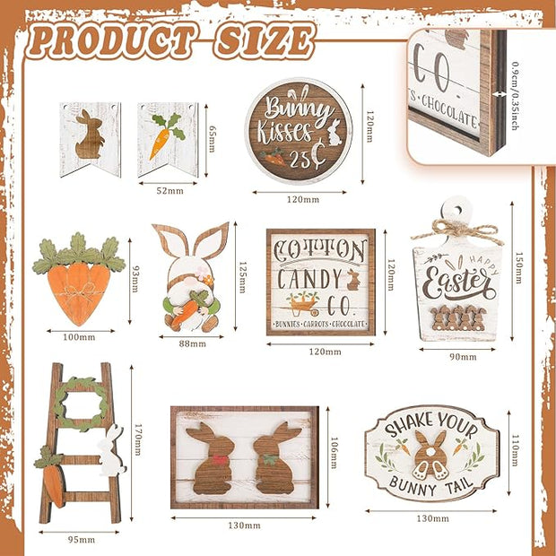 Amyhill 14 Pcs Easter Tiered Tray Decor Set Farmhouse Bunny Carrot Wooden Signs Rustic Spring Tiered Tray Decor Easter Table Decorations for Home Kitchen Coffee Bar Shelf