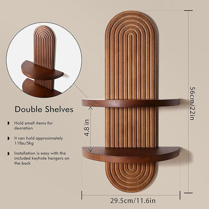Modern Wall Shelf with Arched Wood Design Mid-Century Double Floating Rainbow Shelves for Indoor Decoration Holding Planter Ornaments, 22 x 11.6 Inch (Walnut)