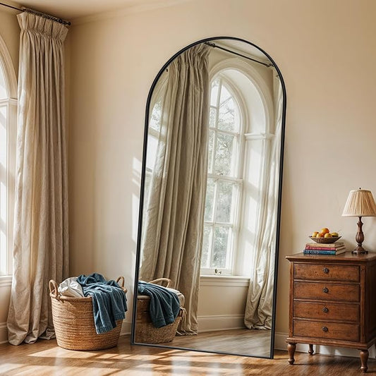 Full Length Mirror, 71" x 32" Arched Full Body Mirror Large Standing Floor Mirrors, Mirrors for Bedroom, Bathroom, Living Room Standing or Wall Leaning, Black