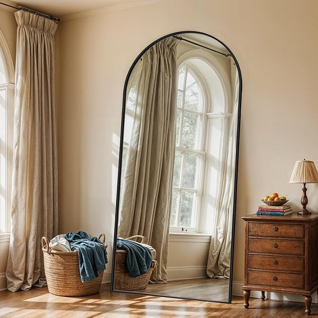 Full Length Mirror, 71" x 32" Arched Full Body Mirror Large Standing Floor Mirrors, Mirrors for Bedroom, Bathroom, Living Room Standing or Wall Leaning, Black
