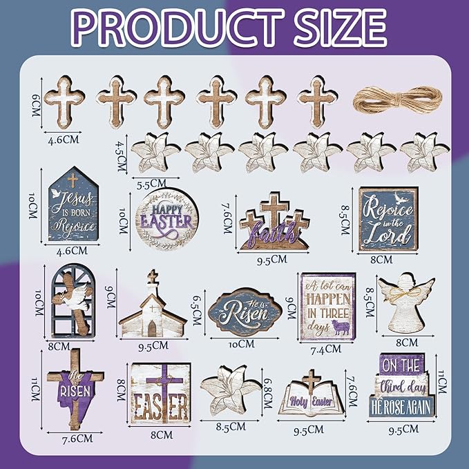 Amyhill 29 Pcs Religious Easter Tiered Tray Decor Christian Easter Decorations He is Risen Cross Lily Purple Wooden Signs Rustic Farmhouse Spring Table Decor for Home Kitchen Shelf