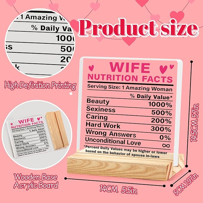 Valentines Desk Decor, Happy Valentine's Day Home Office Table Sign for Porch Tiered Tray Shelf Party, Rustic Romantic Acrylic Gifts Decorations for Him Her, Wife Nutrition